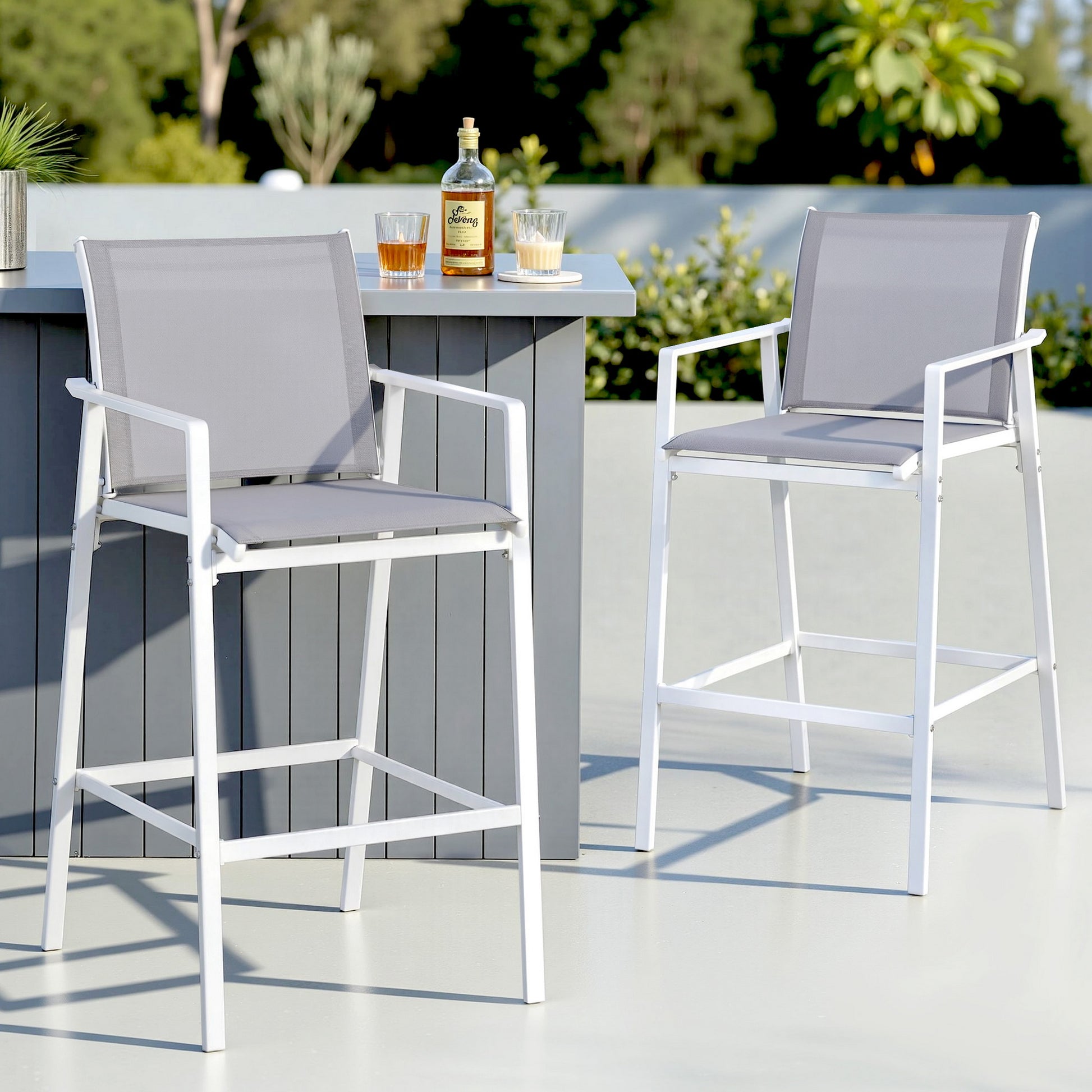 Gardeon 2PC Outdoor Bar Stools Dining Chairs Patio Furniture Garden Steel Textilene White - Homecoze
