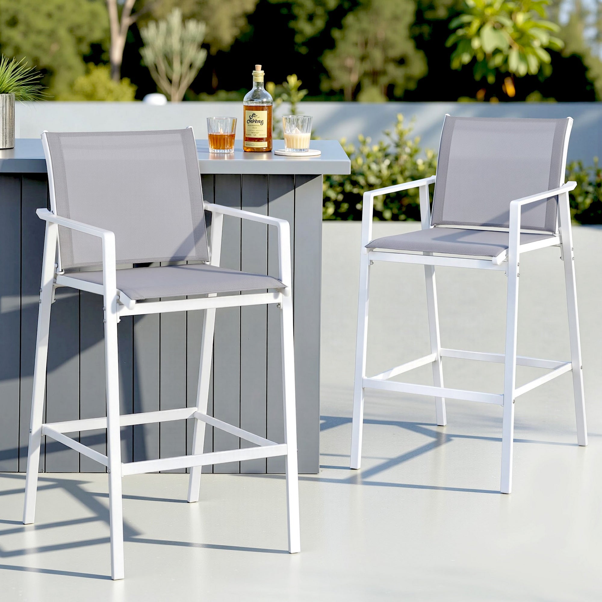 Gardeon 2PC Outdoor Bar Stools Dining Chairs Patio Furniture Garden Steel Textilene White - Homecoze
