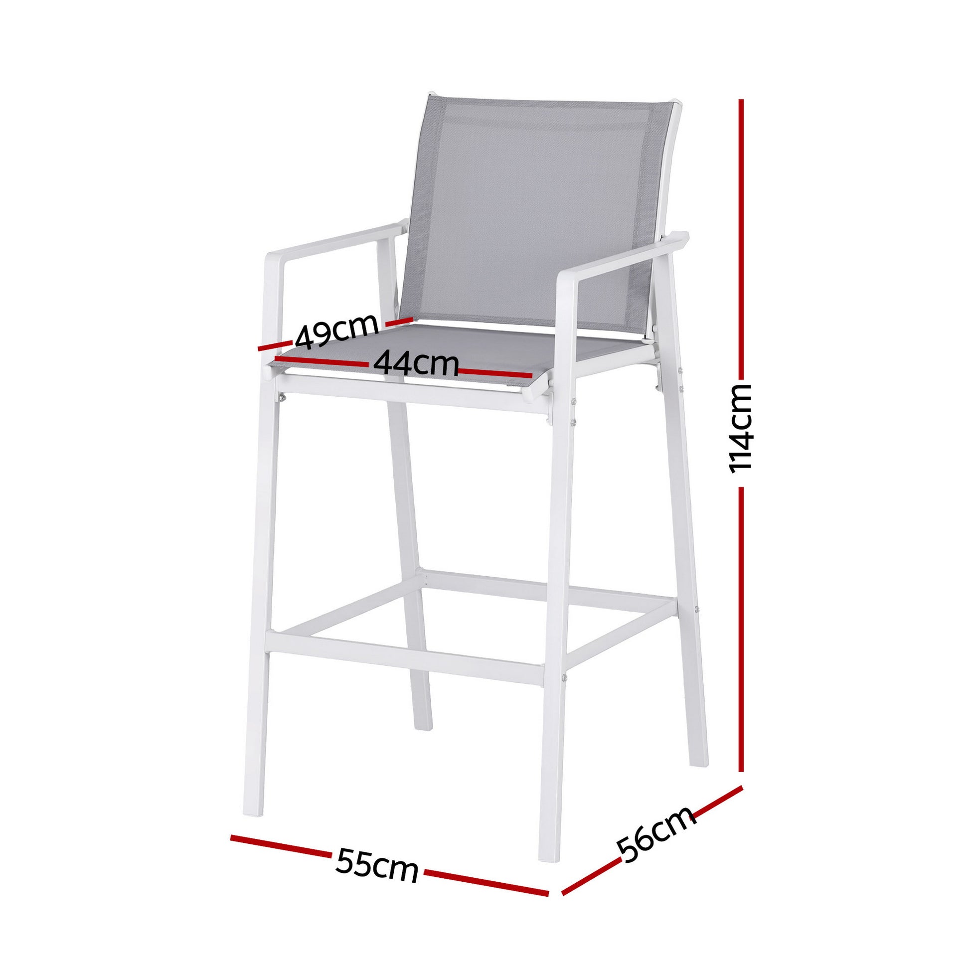 Gardeon 2PC Outdoor Bar Stools Dining Chairs Patio Furniture Garden Steel Textilene White - Homecoze