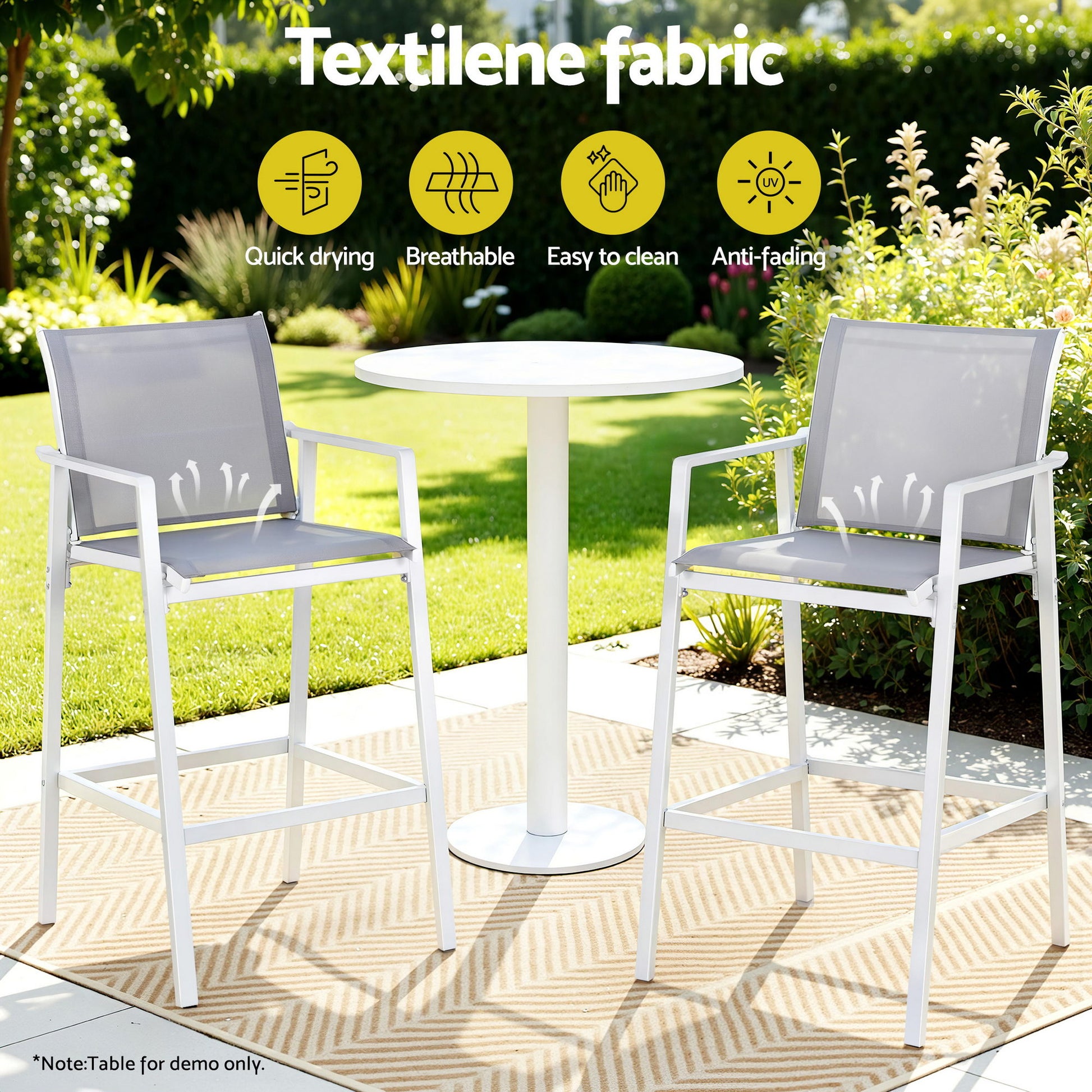 Gardeon 2PC Outdoor Bar Stools Dining Chairs Patio Furniture Garden Steel Textilene White - Homecoze