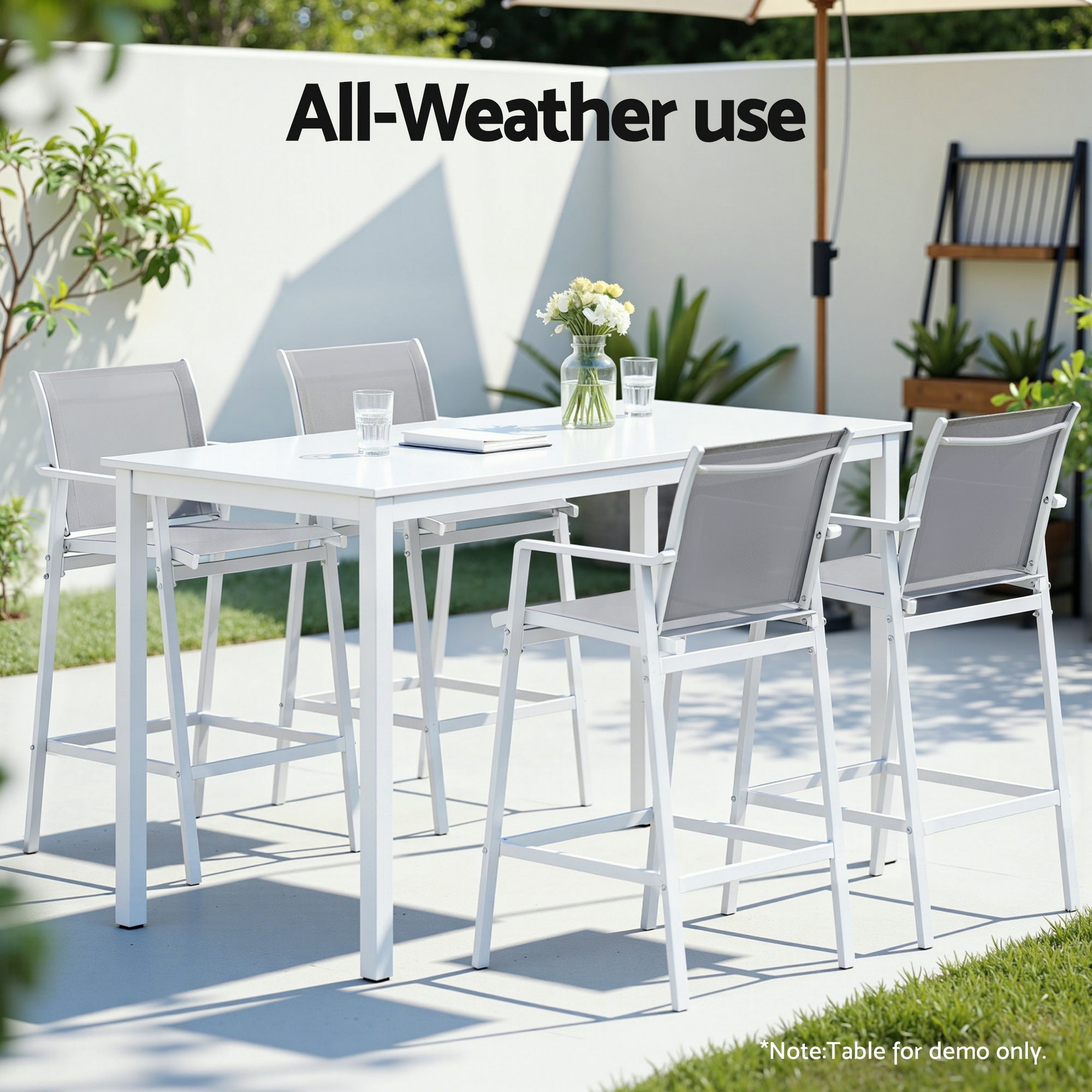 Gardeon 2PC Outdoor Bar Stools Dining Chairs Patio Furniture Garden Steel Textilene White - Homecoze