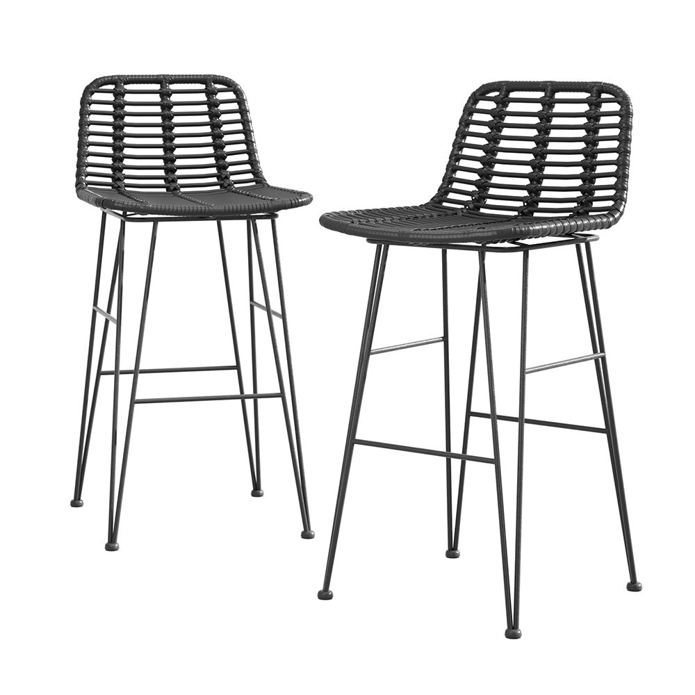 Sage (Set of 2) Outdoor Bistro Bar Stools 68cm - Black - Homecoze