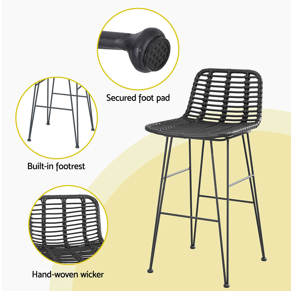 Sage (Set of 2) Outdoor Bistro Bar Stools 68cm - Black