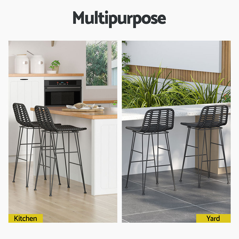 Sage (Set of 2) Outdoor Bistro Bar Stools 68cm - Black - Homecoze