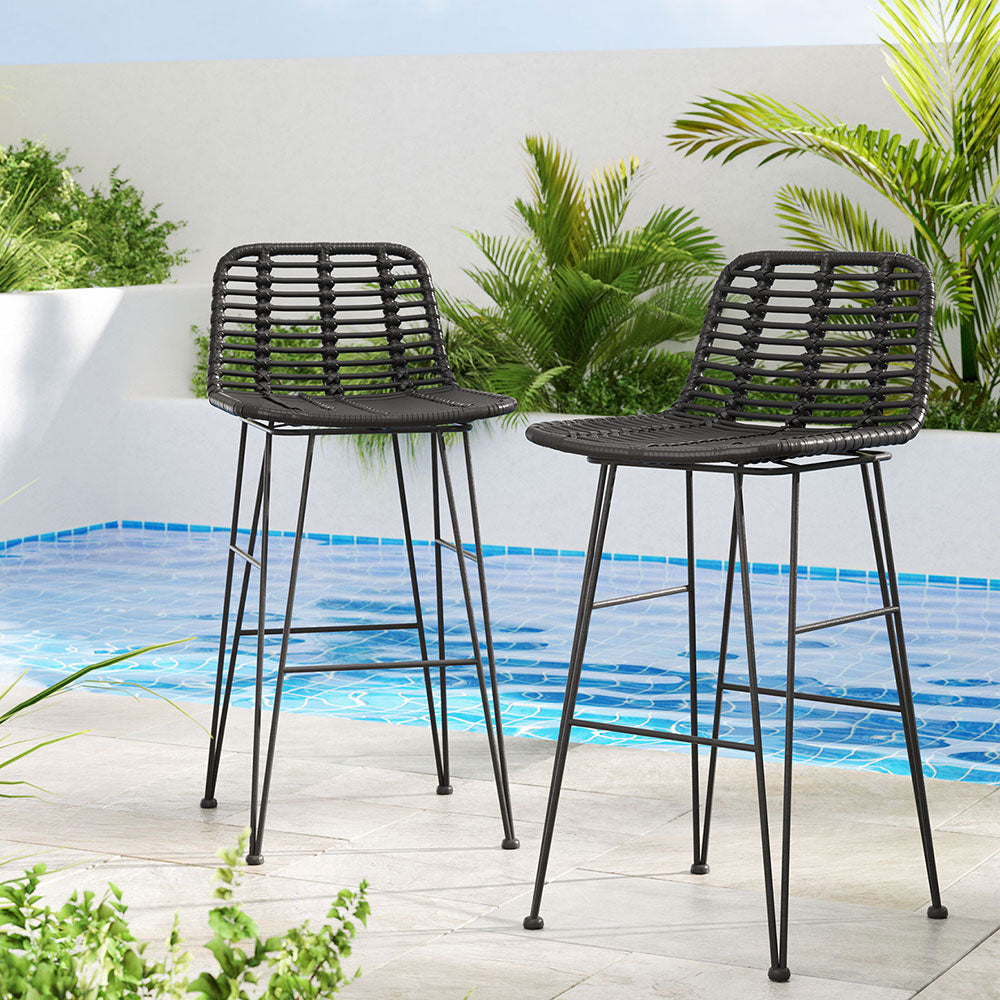 Sage (Set of 2) Outdoor Bistro Bar Stools 68cm - Black - Homecoze