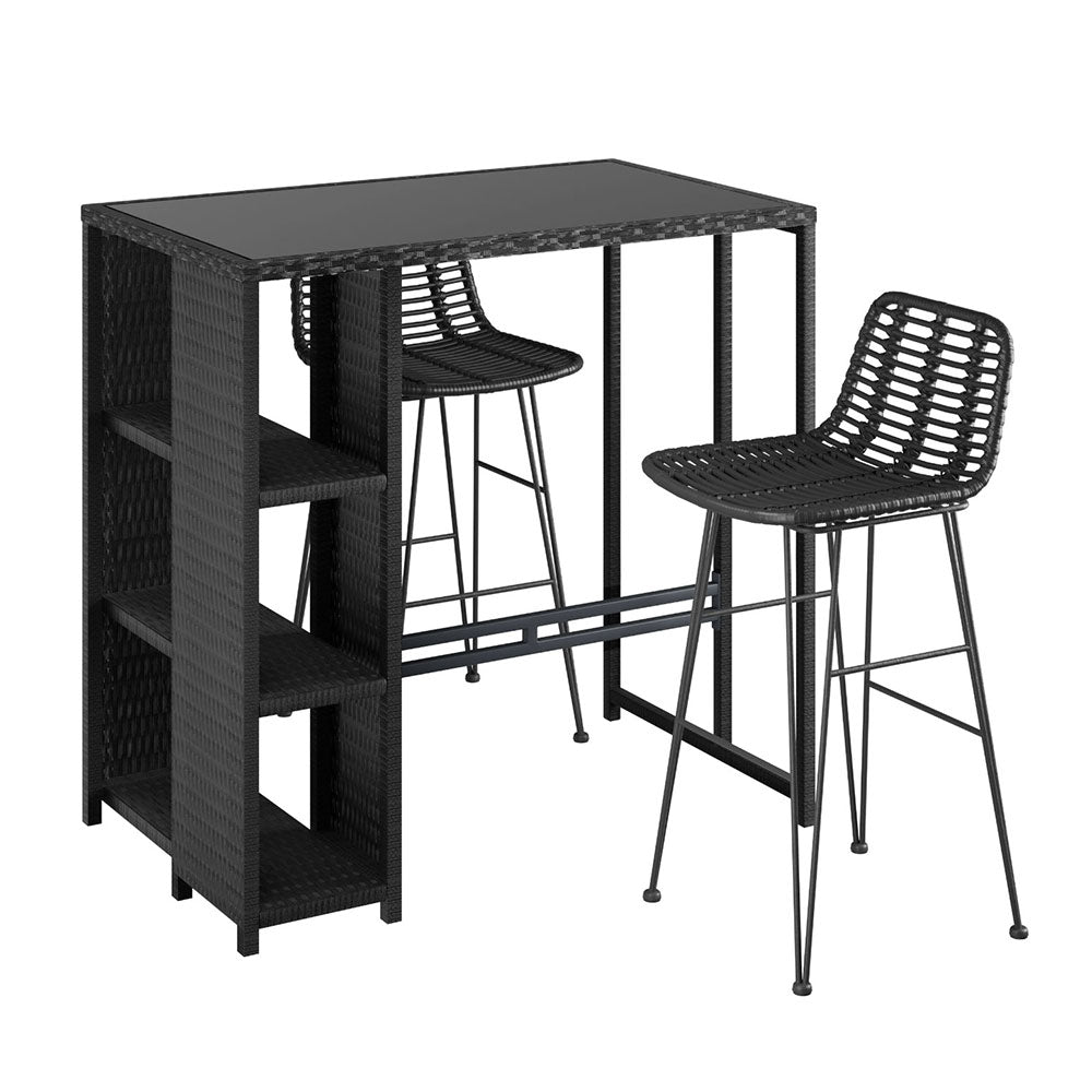 Outdoor Wicker Bar Table & Stool Set - Black - Homecoze