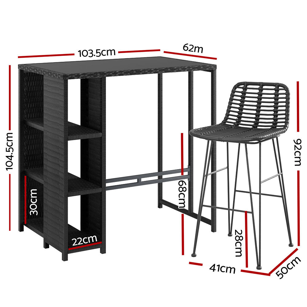 Outdoor Wicker Bar Table & Stool Set - Black - Homecoze