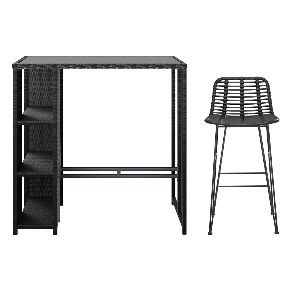 Outdoor Wicker Bar Table & Stool Set - Black - Homecoze
