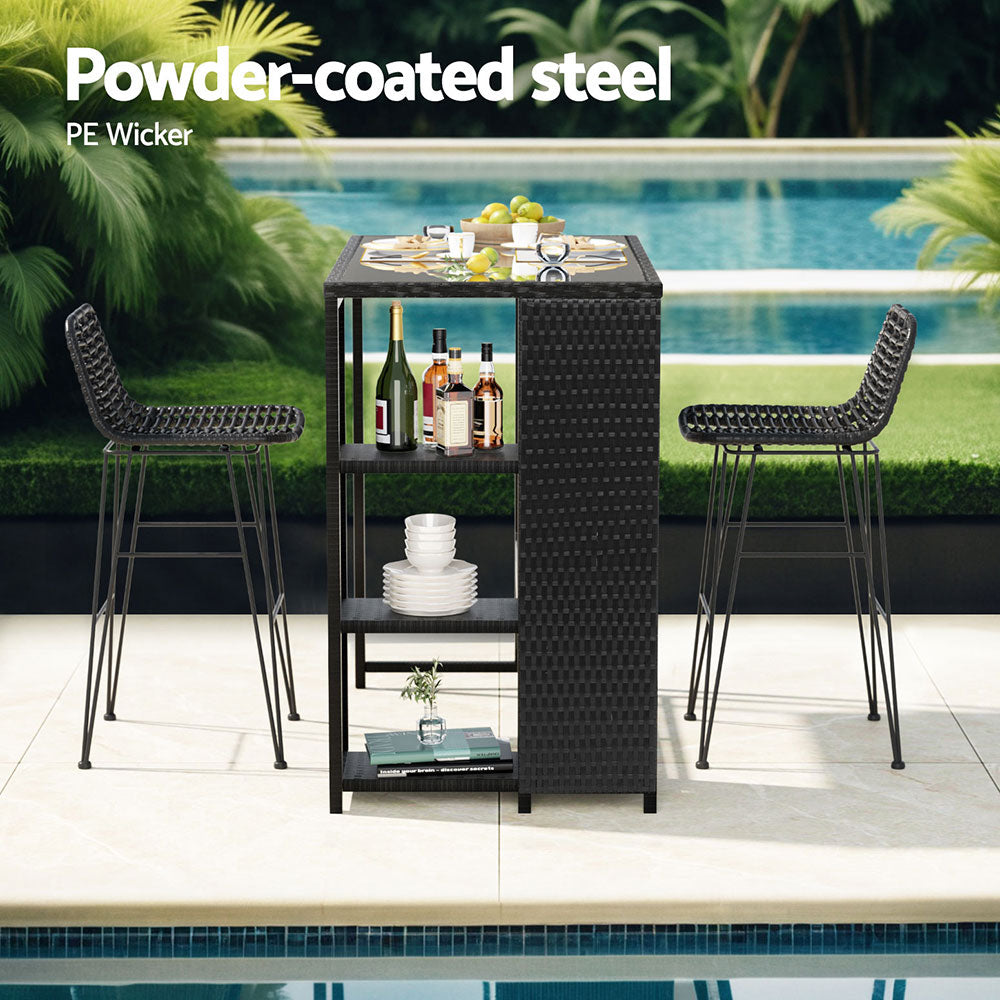 Outdoor Wicker Bar Table & Stool Set - Black - Homecoze