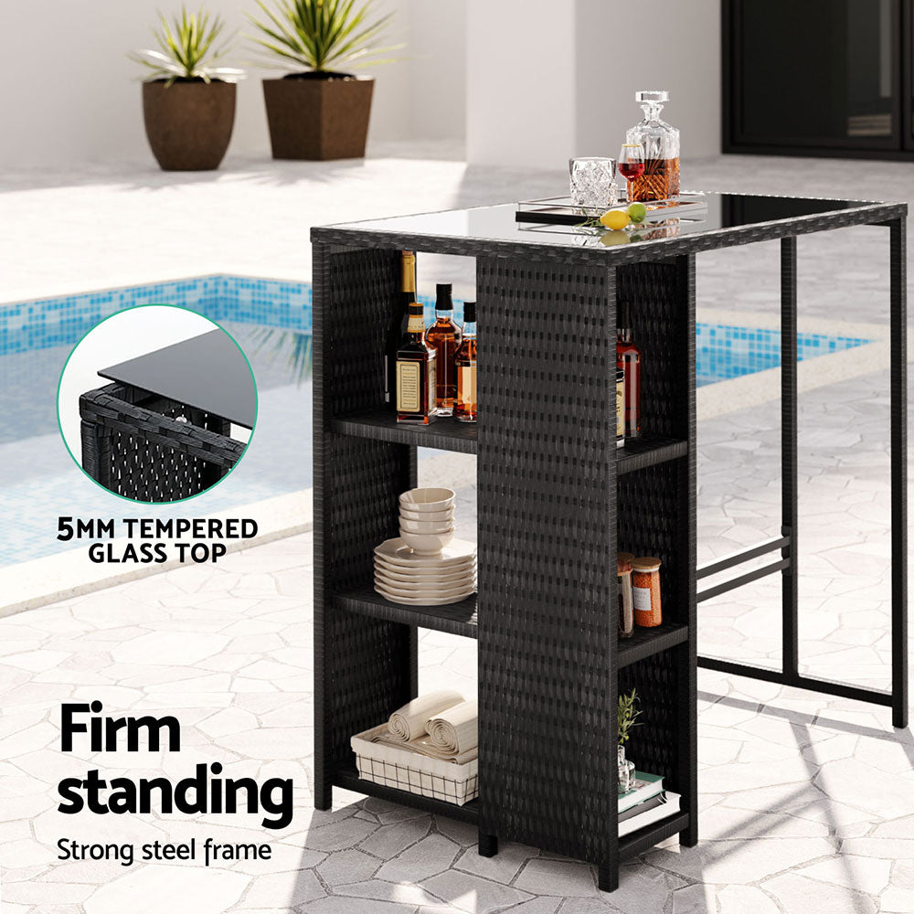 Outdoor Wicker Bar Table & Stool Set - Black - Homecoze