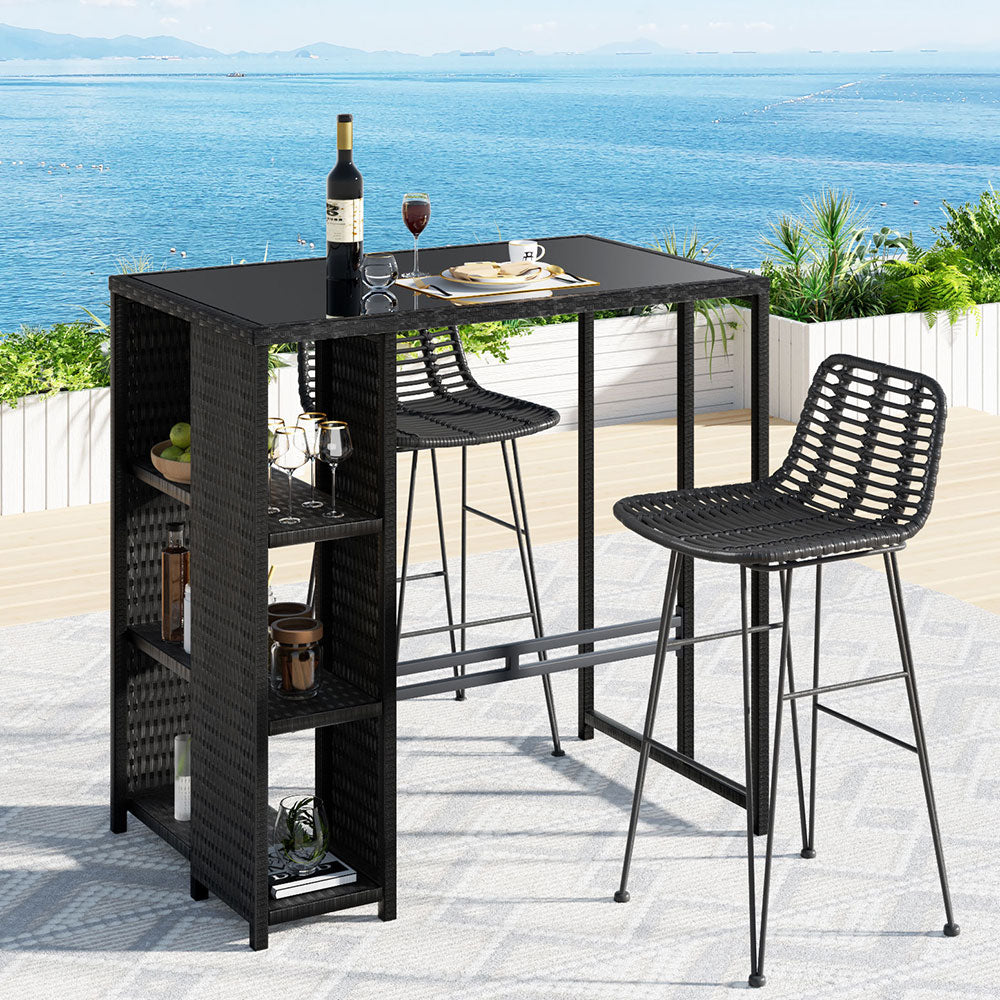 Outdoor Wicker Bar Table & Stool Set - Black - Homecoze