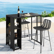 Outdoor Wicker Bar Table & Stool Set - Black - Homecoze