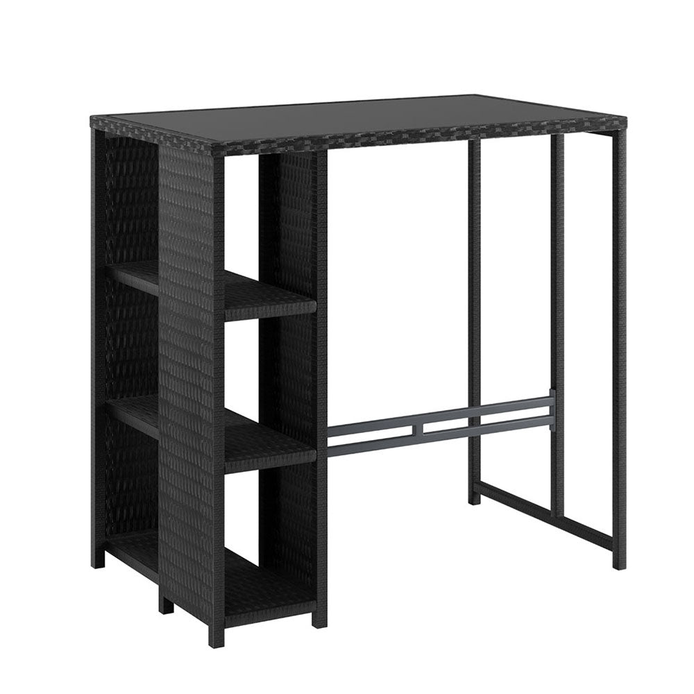 Wicker Glass Top Outdoor Bar Table - Black - Homecoze