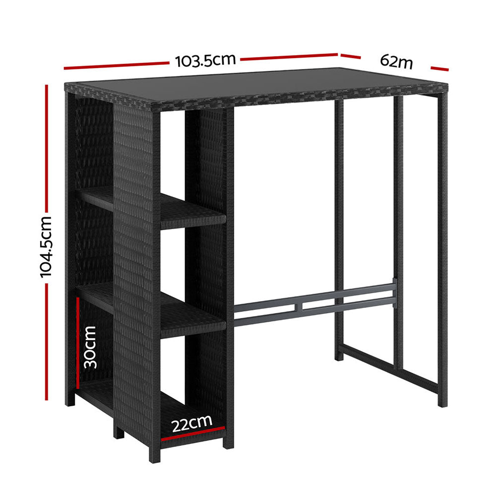Wicker Glass Top Outdoor Bar Table - Black - Homecoze