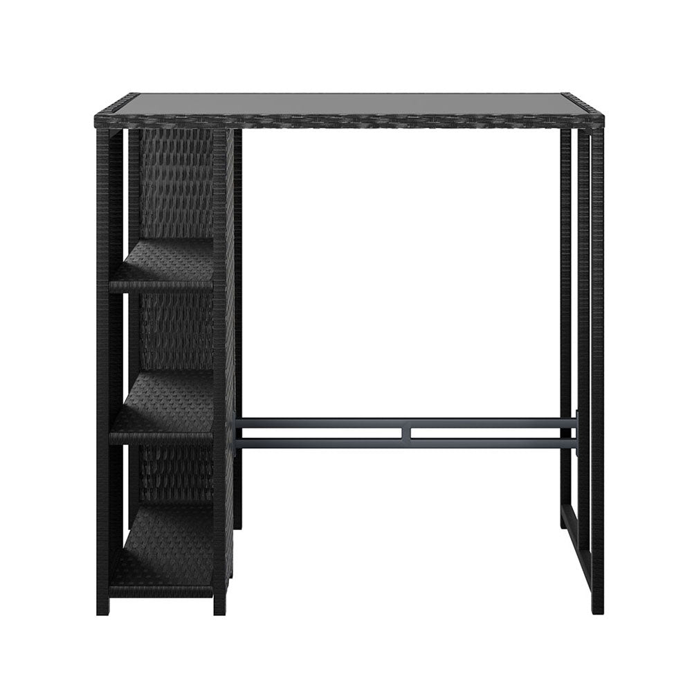 Wicker Glass Top Outdoor Bar Table - Black - Homecoze