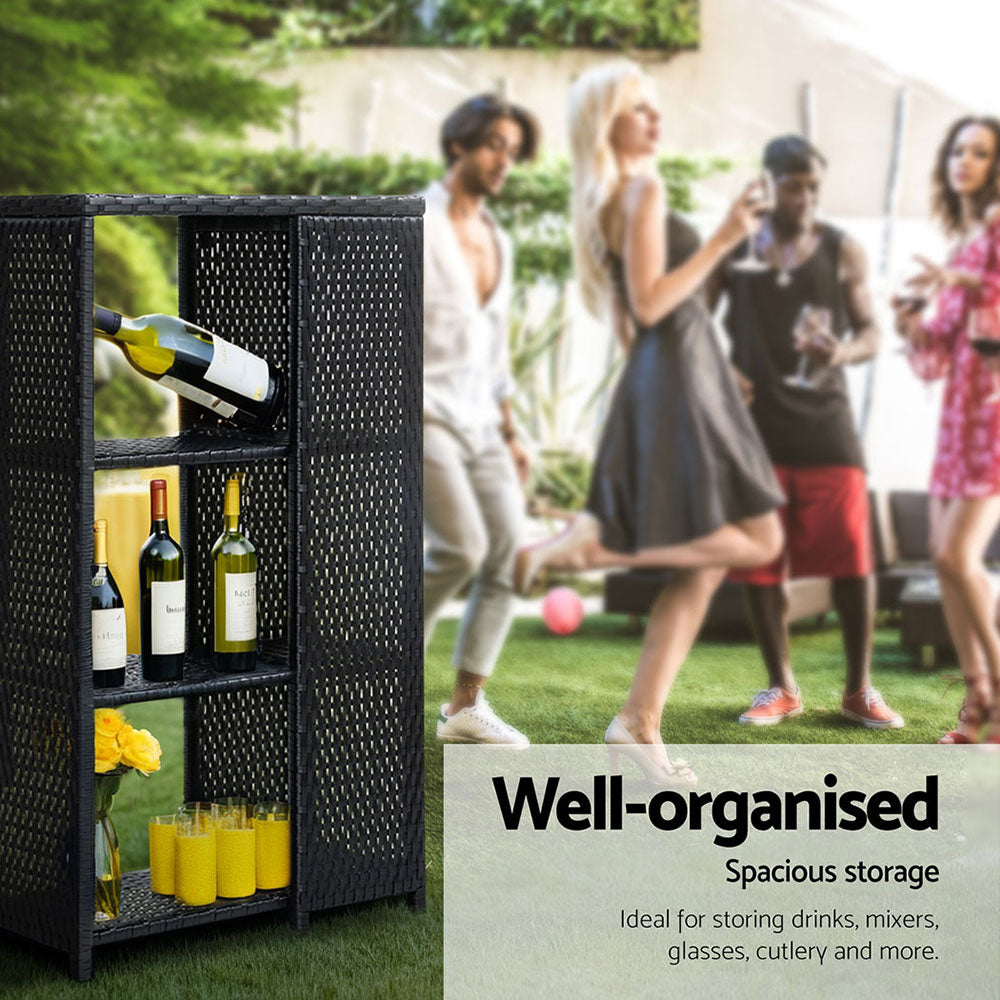Wicker Glass Top Outdoor Bar Table - Black - Homecoze