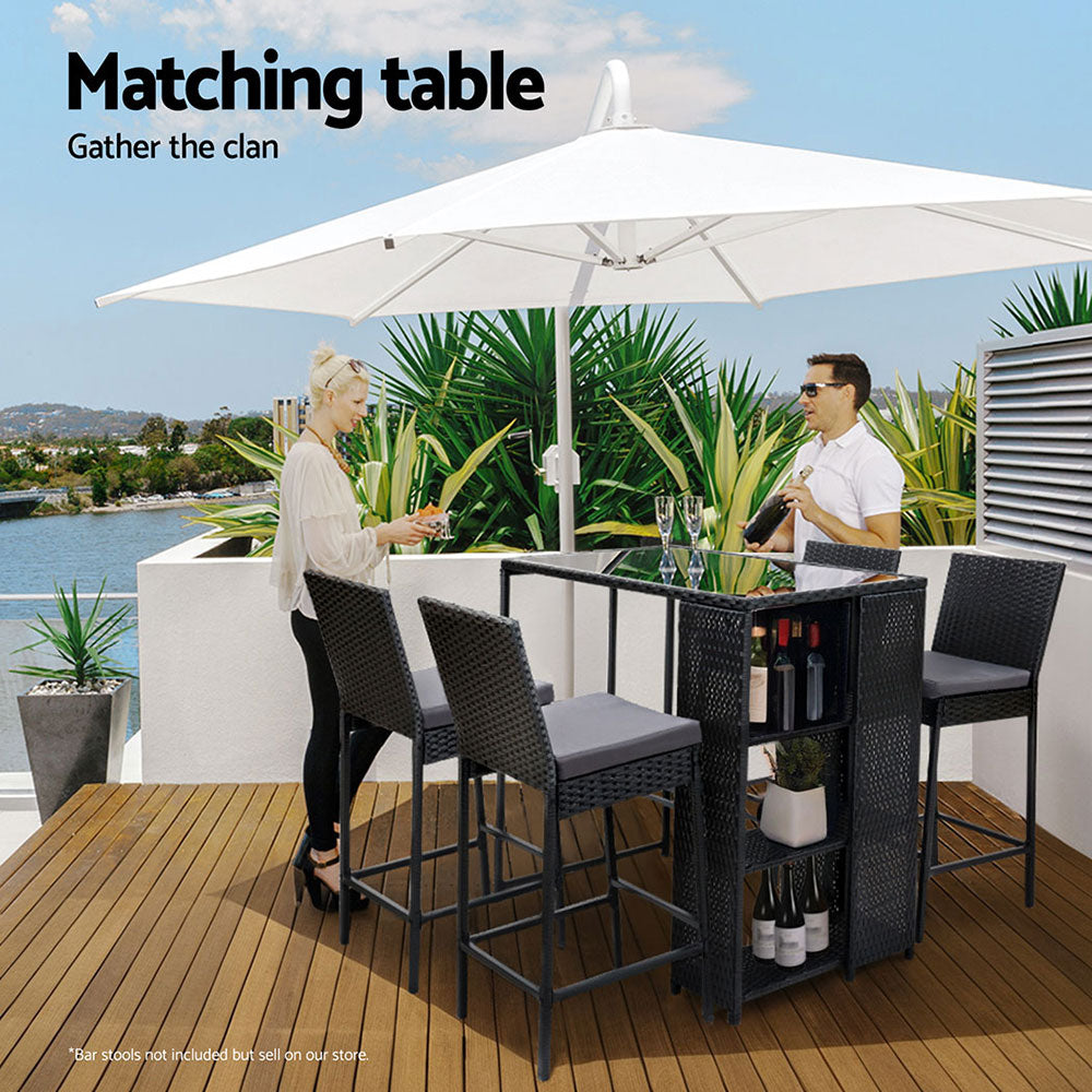Wicker Glass Top Outdoor Bar Table - Black - Homecoze