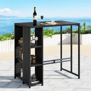 Wicker Glass Top Outdoor Bar Table - Black - Homecoze
