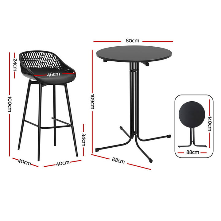 Arlo 3PC Outdoor Bar Table & Stool Set - Black - Homecoze