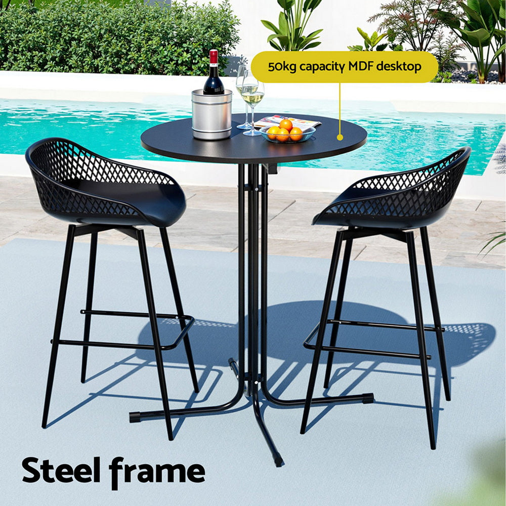 Arlo 3PC Outdoor Bar Table & Stool Set - Black - Homecoze