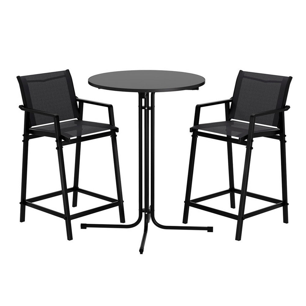 Jett 3PC Outdoor Bar Table & Stool Set - Black - Homecoze