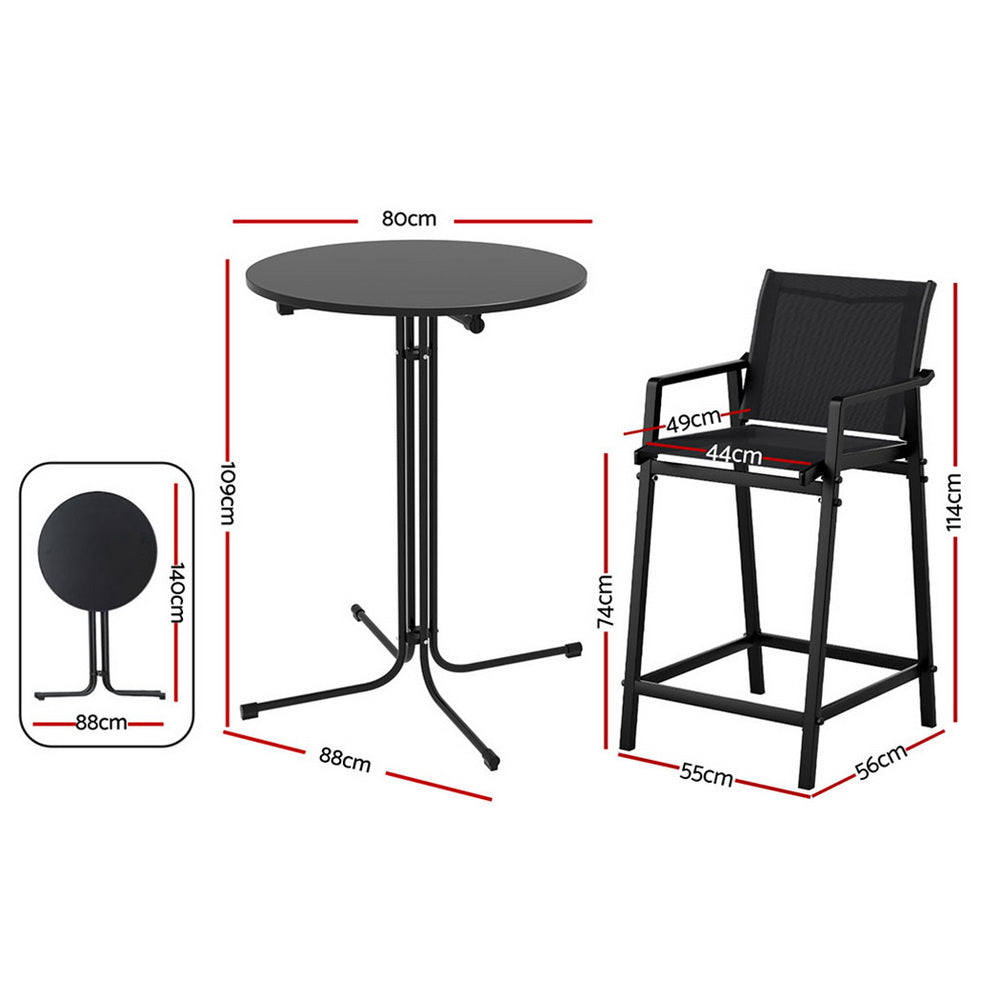 Jett 3PC Outdoor Bar Table & Stool Set - Black - Homecoze