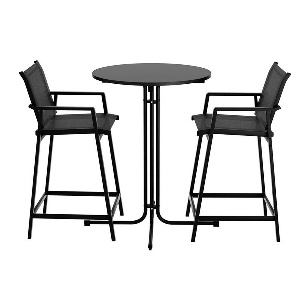 Jett 3PC Outdoor Bar Table & Stool Set - Black - Homecoze