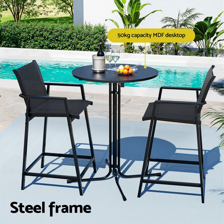 Jett 3PC Outdoor Bar Table & Stool Set - Black - Homecoze