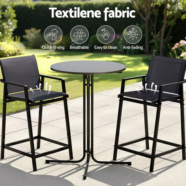 Jett 3PC Outdoor Bar Table & Stool Set - Black - Homecoze