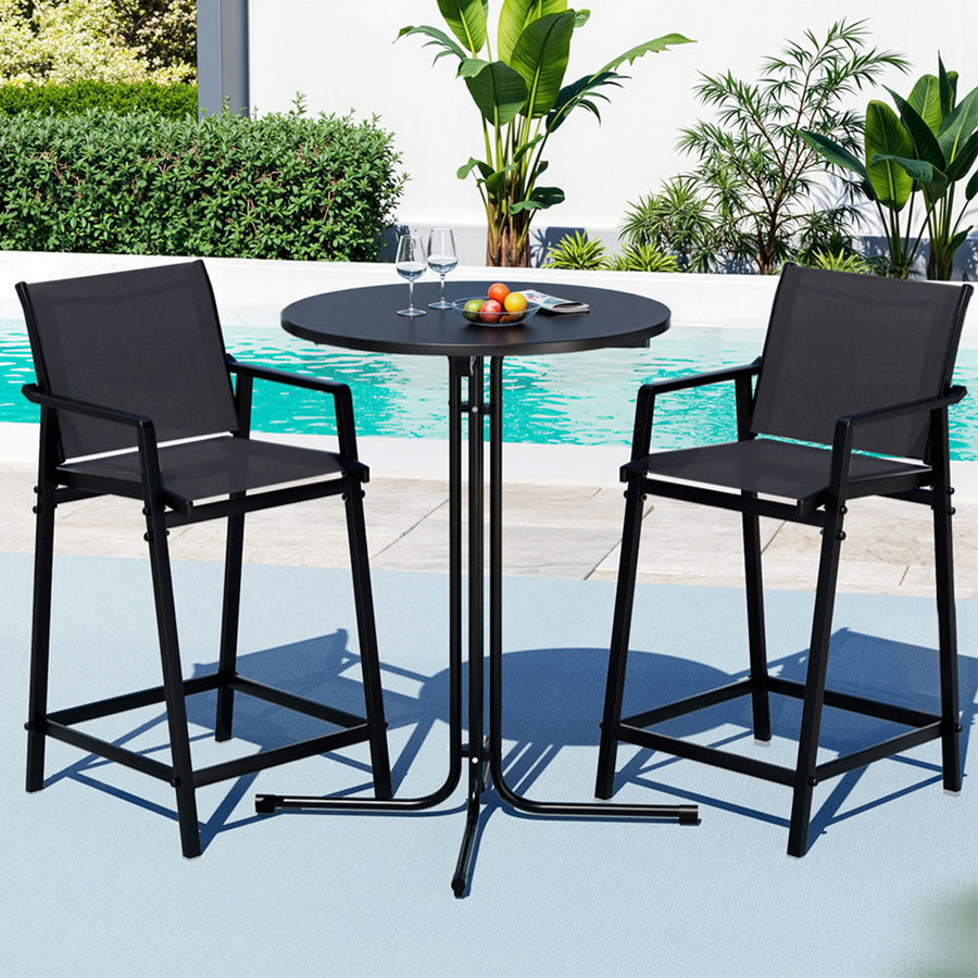 Jett 3PC Outdoor Bar Table & Stool Set - Black - Homecoze
