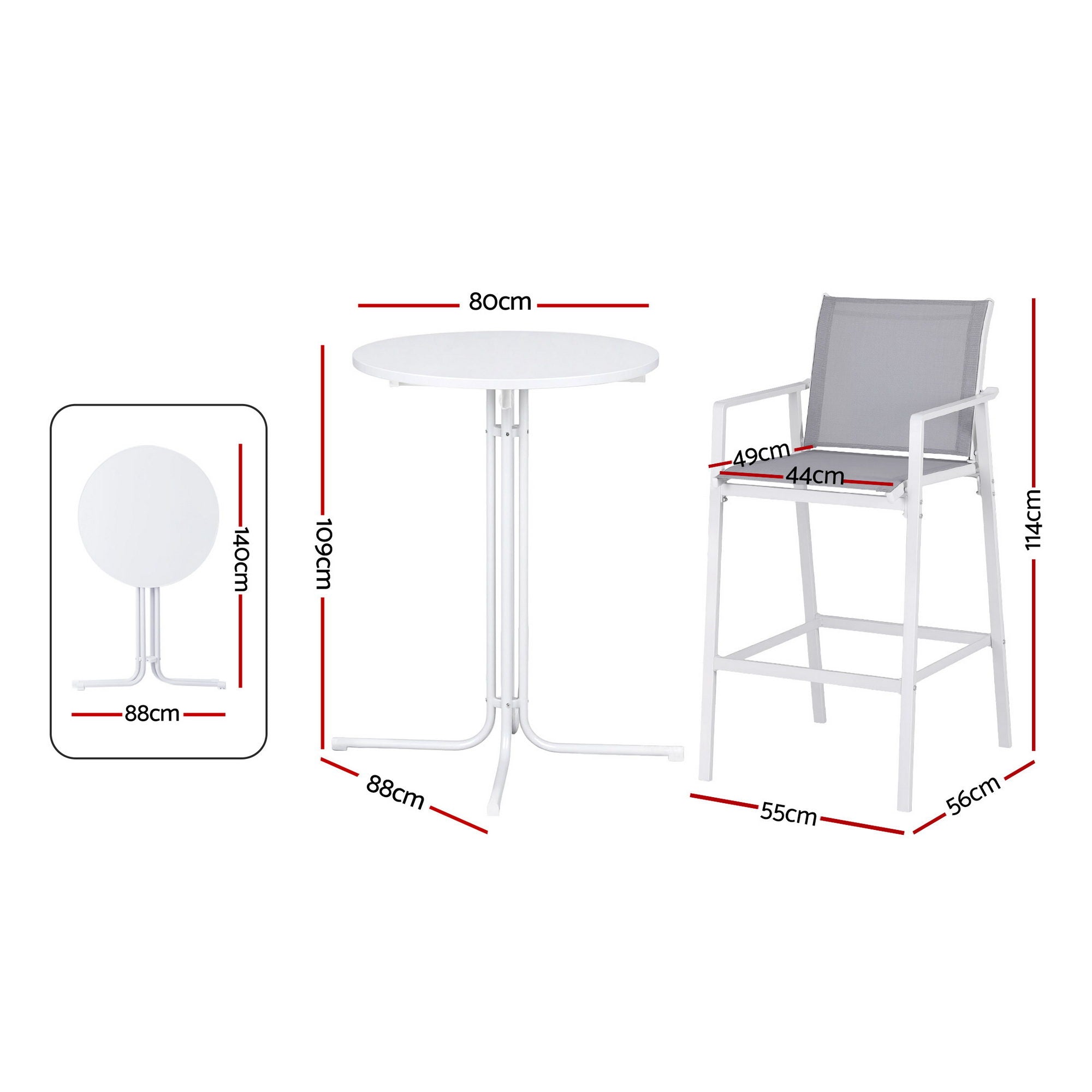 Gardeon 3PC Outdoor Bar Set Stools Dining Chairs Table Patio Furniture Bistro Set Steel White - Homecoze