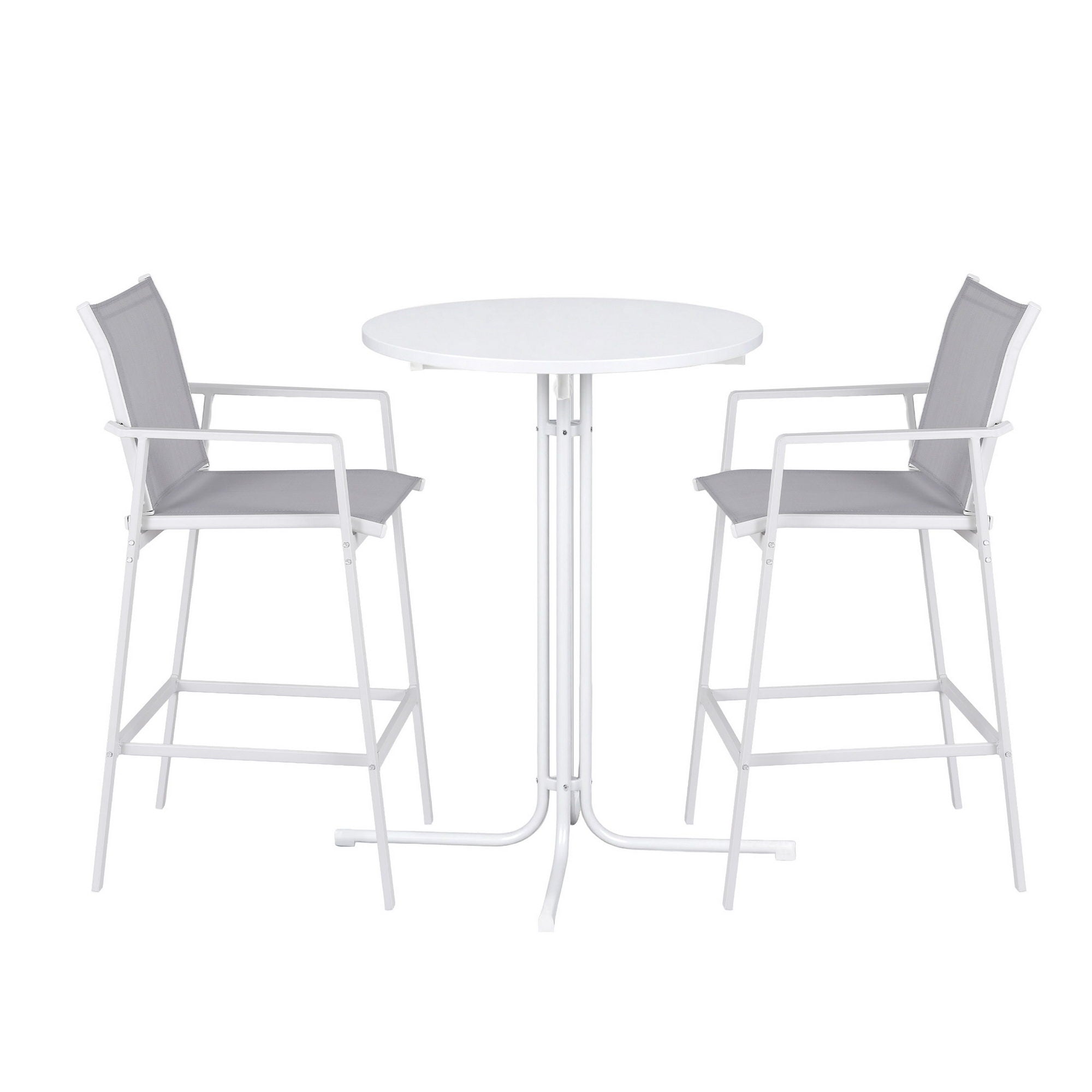 Gardeon 3PC Outdoor Bar Set Stools Dining Chairs Table Patio Furniture Bistro Set Steel White - Homecoze