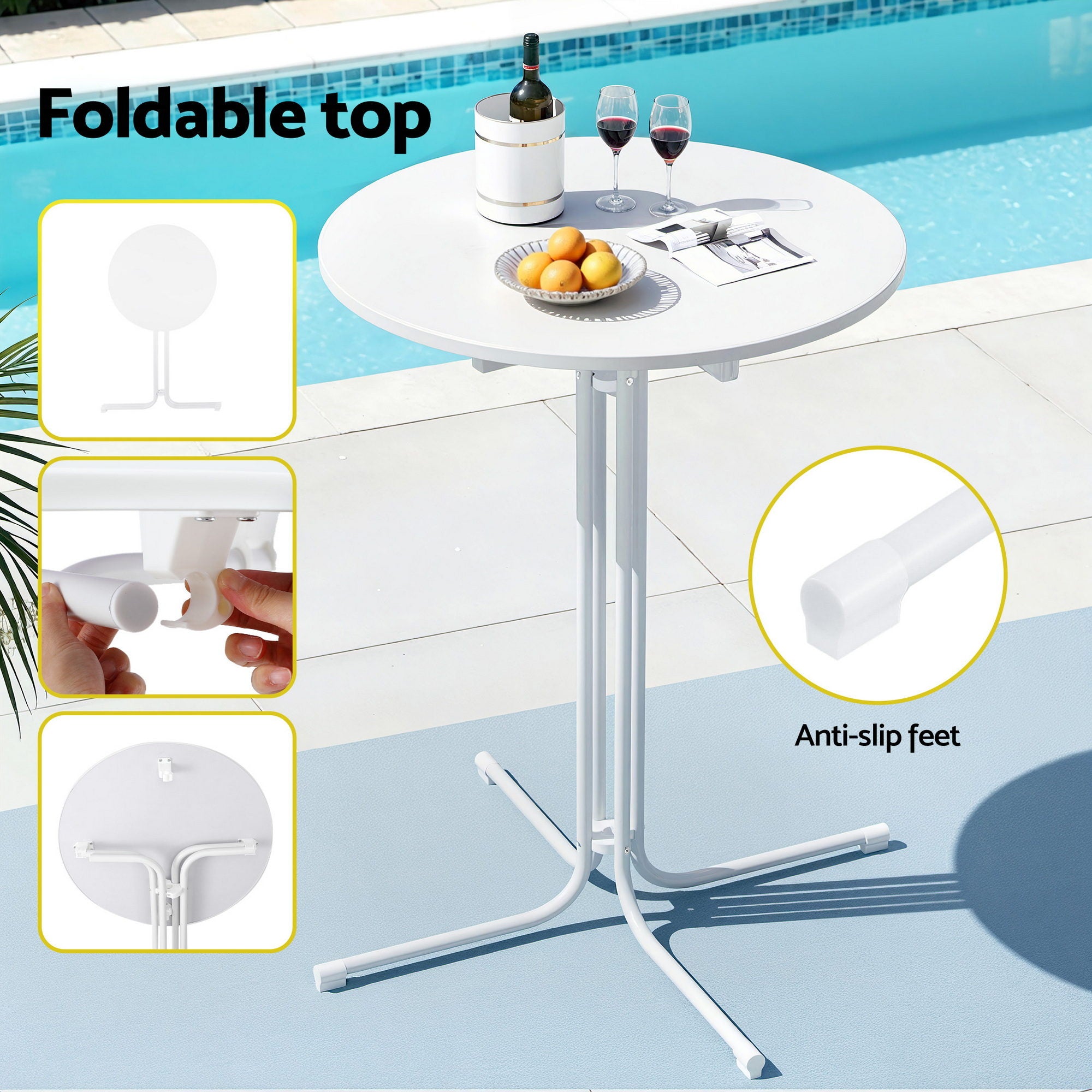 Gardeon 3PC Outdoor Bar Set Stools Dining Chairs Table Patio Furniture Bistro Set Steel White - Homecoze