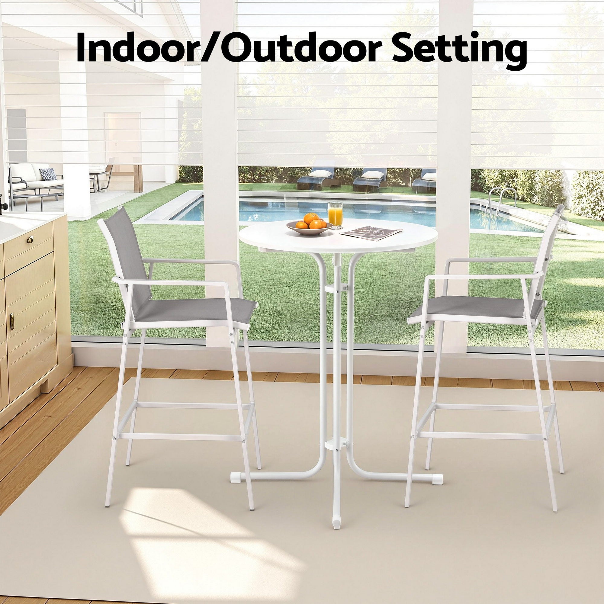 Gardeon 3PC Outdoor Bar Set Stools Dining Chairs Table Patio Furniture Bistro Set Steel White - Homecoze