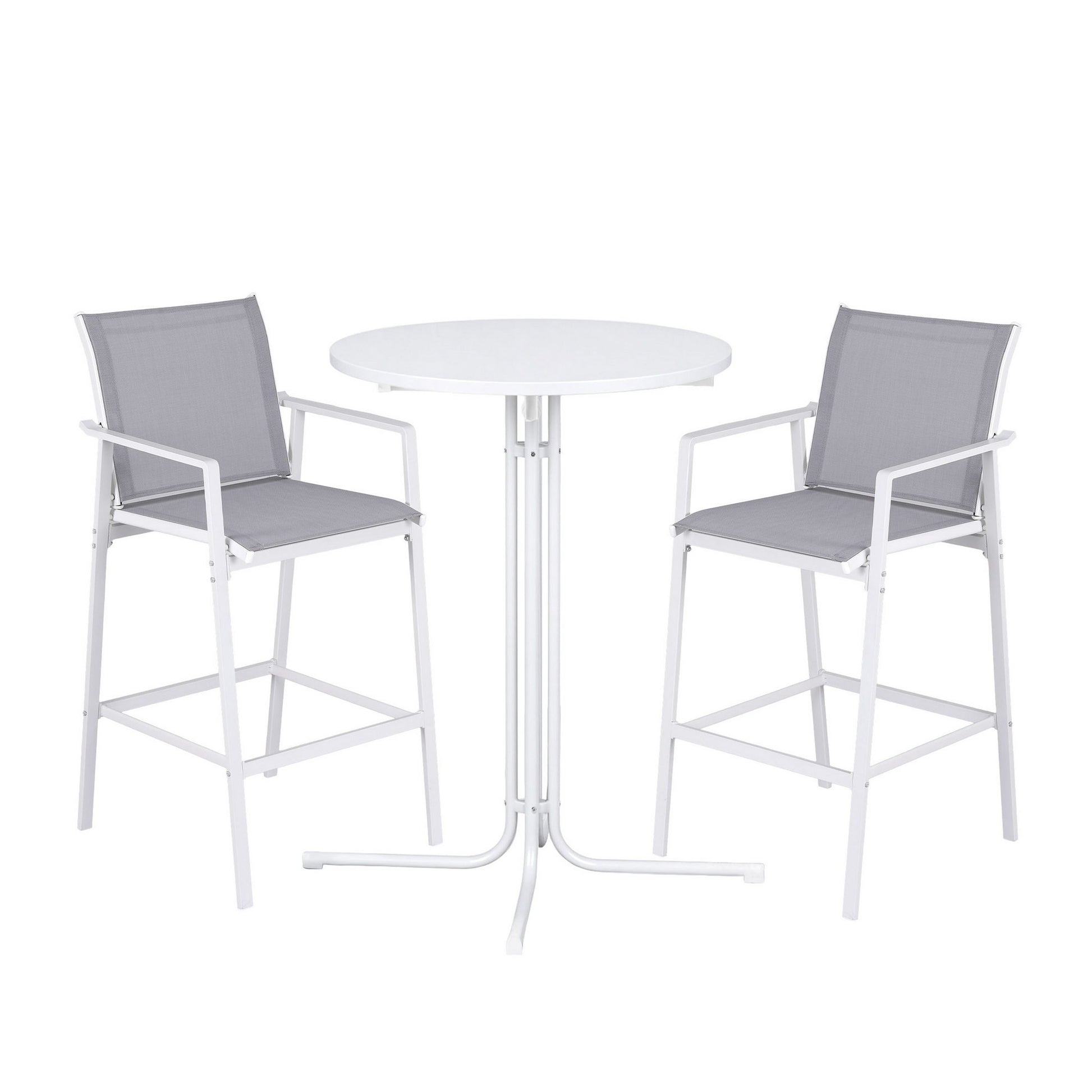 Gardeon 3PC Outdoor Bar Set Stools Dining Chairs Table Patio Furniture Bistro Set Steel White - Homecoze