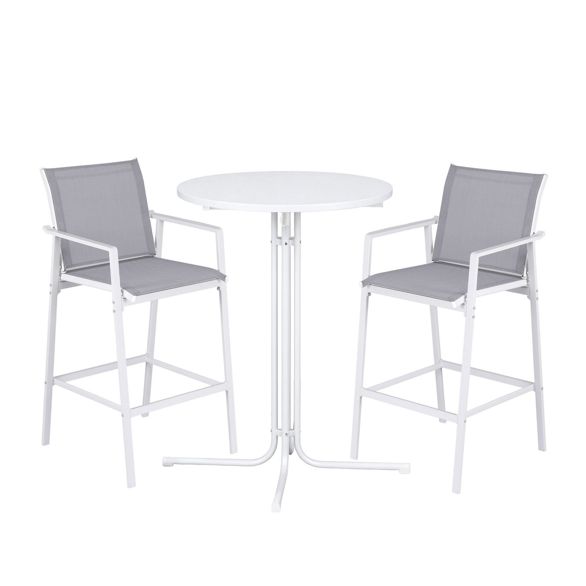 Gardeon 3PC Outdoor Bar Set Stools Dining Chairs Table Patio Furniture Bistro Set Steel White - Homecoze