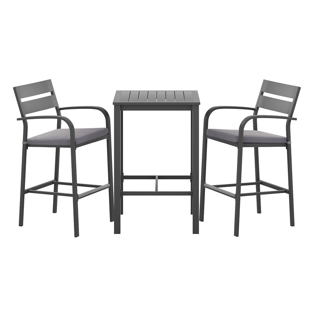 3PC Outdoor Bar Table & Stool Set - Dark Grey - Homecoze