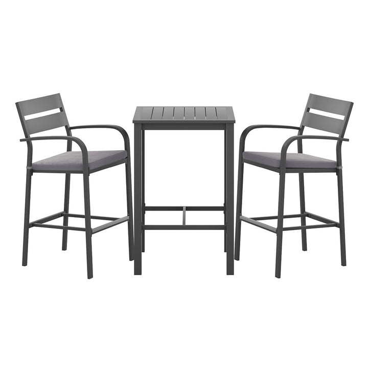 3PC Outdoor Bar Table & Stool Set - Dark Grey - Homecoze