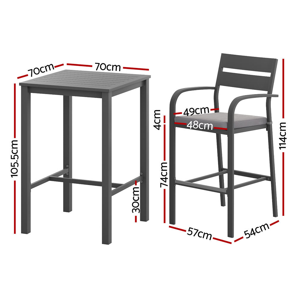 3PC Outdoor Bar Table & Stool Set - Dark Grey - Homecoze