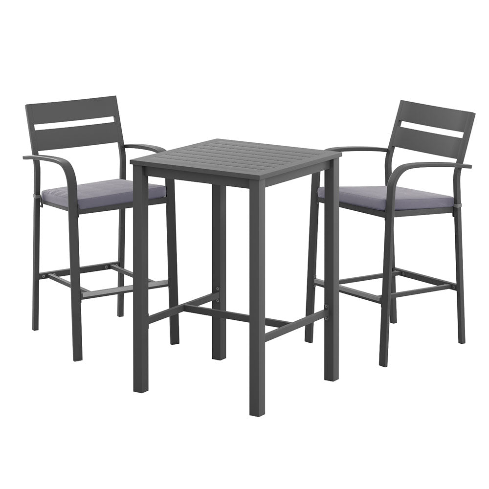 3PC Outdoor Bar Table & Stool Set - Dark Grey - Homecoze