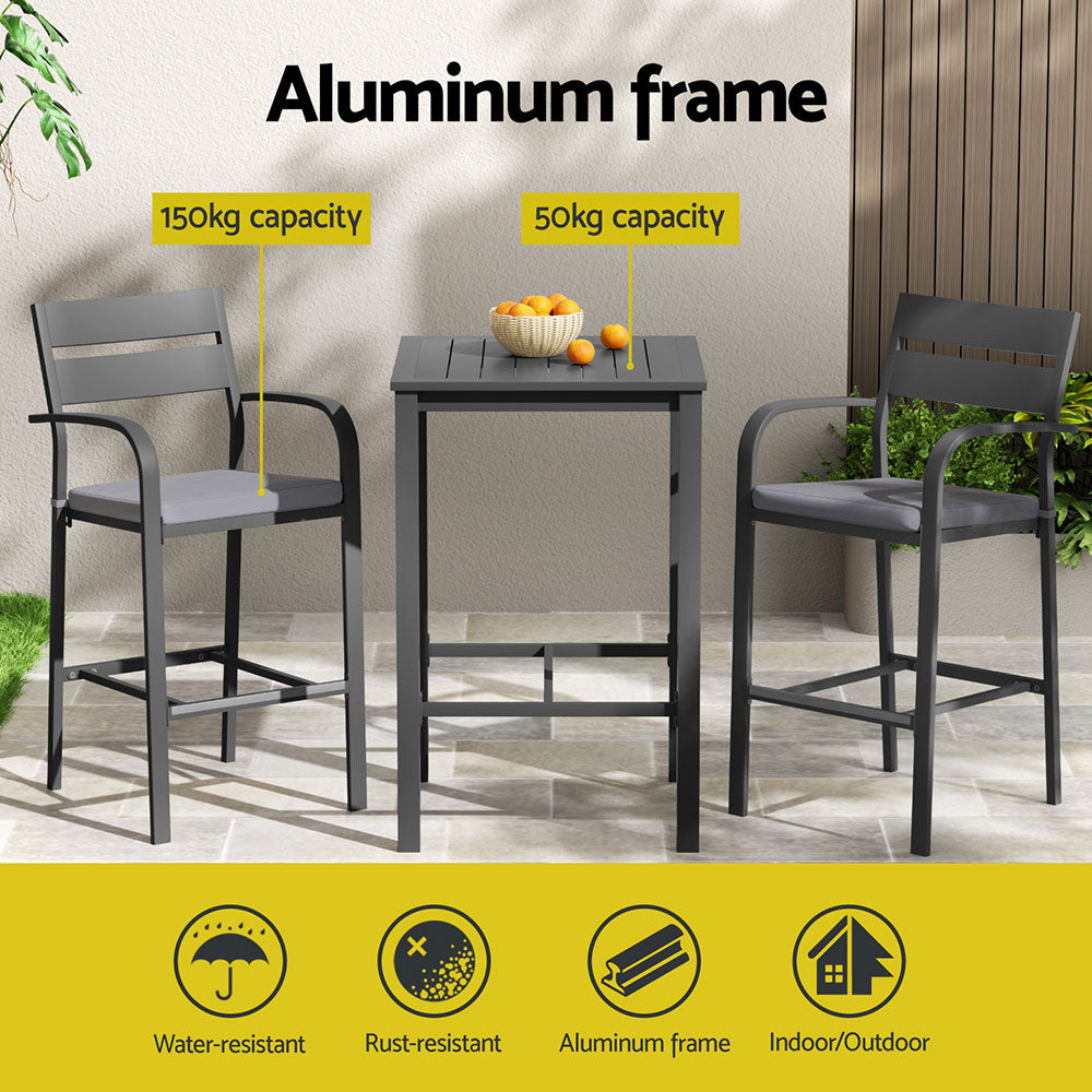 3PC Outdoor Bar Table & Stool Set - Dark Grey - Homecoze