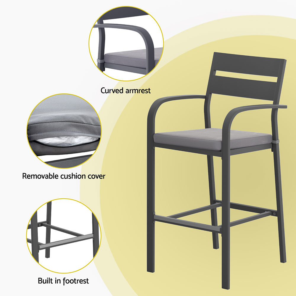 3PC Outdoor Bar Table & Stool Set - Dark Grey - Homecoze