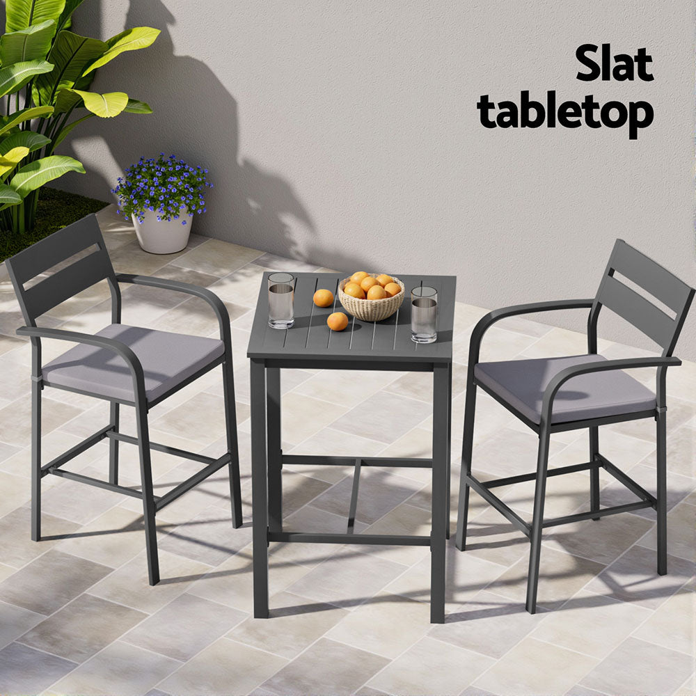 3PC Outdoor Bar Table & Stool Set - Dark Grey - Homecoze