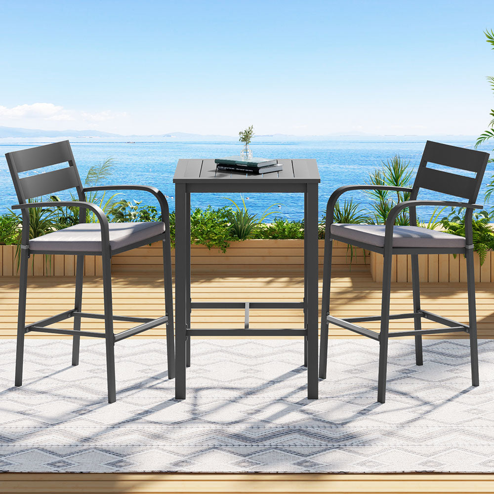 3PC Outdoor Bar Table & Stool Set - Dark Grey - Homecoze