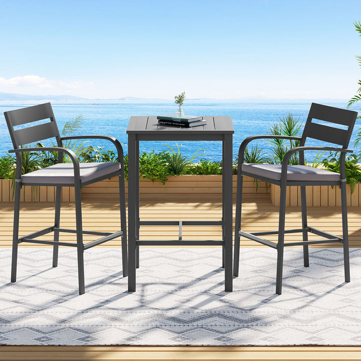3PC Outdoor Bar Table & Stool Set - Dark Grey - Homecoze