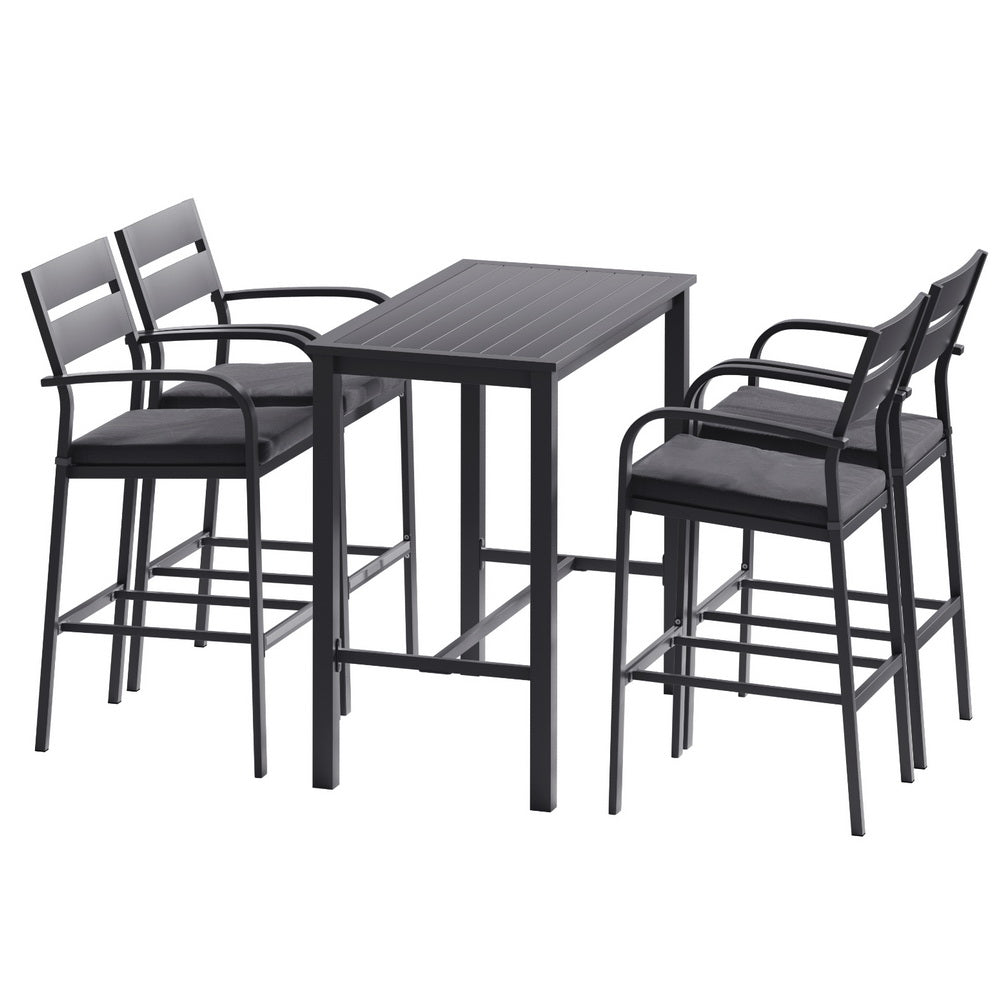 5 PC Outdoor Bistro Bar Table & Stools Set - Dark Grey