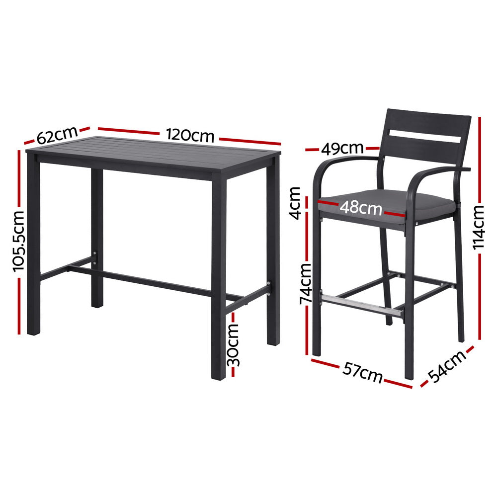 5 PC Outdoor Bistro Bar Table & Stools Set - Dark Grey - Homecoze