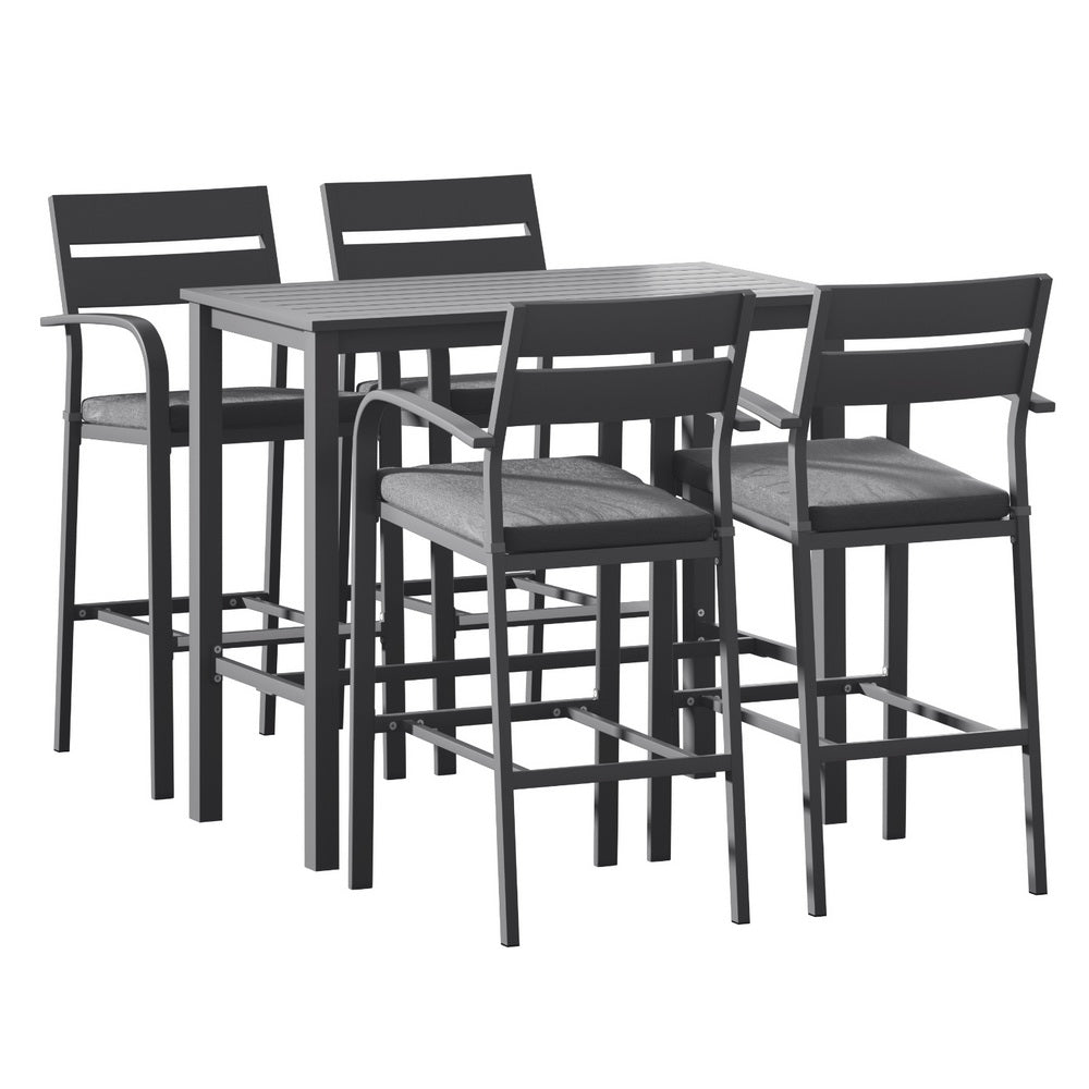 5 PC Outdoor Bistro Bar Table & Stools Set - Dark Grey - Homecoze
