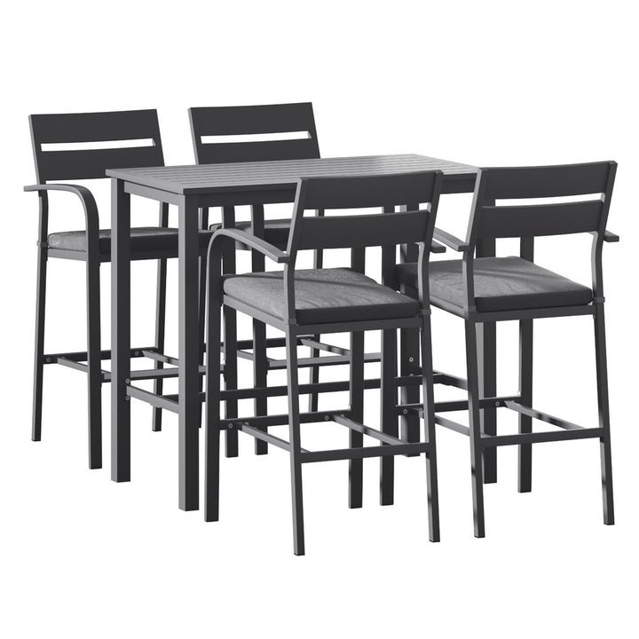 5 PC Outdoor Bistro Bar Table & Stools Set - Dark Grey