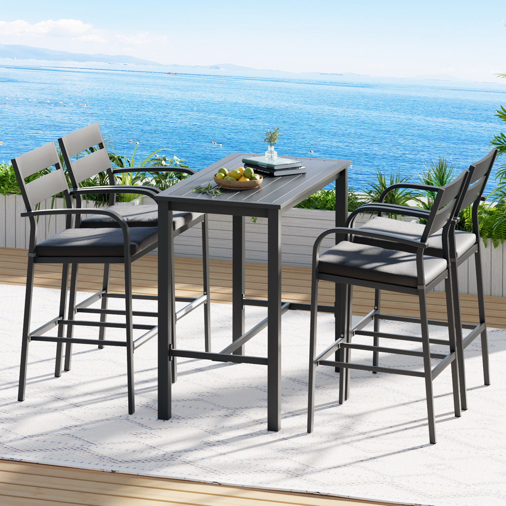 5 PC Outdoor Bistro Bar Table & Stools Set - Dark Grey